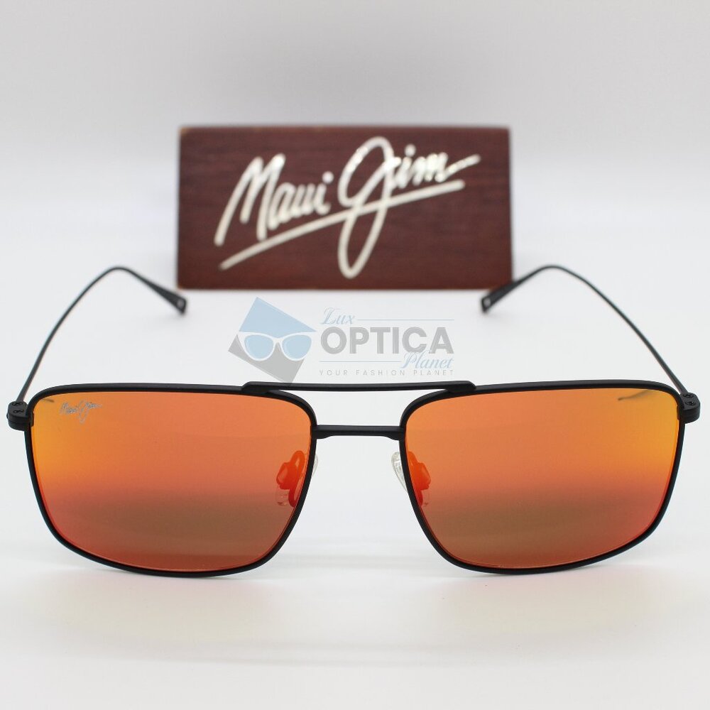 NEW MAUI JIM AEKO RM886-02 Polarized Titanium SunglasseS Matte Black/Red Mirror